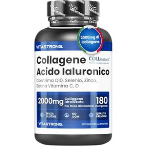 Vitastrong. COLLAGENE IDROLIZZATO 2000MG Vitastrong - COLLinstant Collagene e Acido Ialuronico con Biotina, Coenzima Q10, Zinco, Selenio, Vitamina C, Vitamina D - Formula Efficace - Qualità Premium