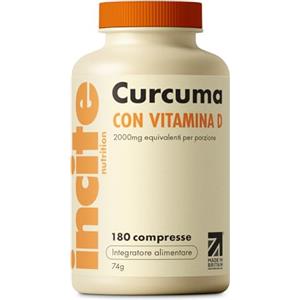Incite Nutrition Compresse alla Curcuma 2000 mg. Fornitura da 3 Mesi con Vitamina D. Antiossidanti, Anti-infiammatorie, Supportano le Difese Immunitarie. Non OGM, Adatte a Vegetariani e Vegani