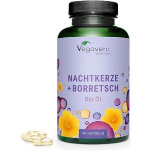 Vegavero Olio di Enotera e Borragine BIO | L'UNICO VEGANO | Pressato a Freddo con 10,5% e 20,5% di GLA | per Sindrome Premestruale e Menopausa | Senza additivi | 90 capsule