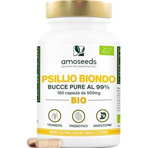 Amoseeds Psillio Biondo BIO | Polvere di Bucce, Purezza 99% | 3000mg / giorno, 180 capsule | Prebiotico, Transito, Digestione | Qualità Superiore