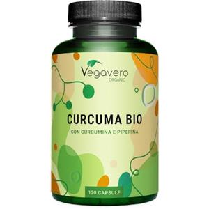 Vegavero Curcuma biologica con pepe nero | 144 mg di curcumina per capsula | Con 162 mg di curcuminoidi + piperina | 120 Capsule | Prodotto in Germania | Senza additivi e Vegano