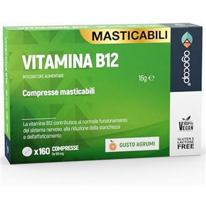 Agocap Vitamina B12 da 1000 mcg ad alto dosaggio | 160 microcompresse masticabili, gusto agrumi | Vitamina b vegan da cianocobalamina, supporto per energia fisica e mentale