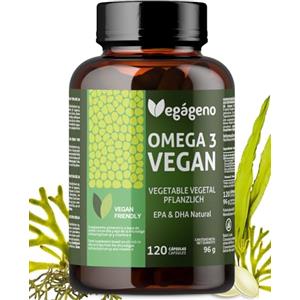 VEGÁGENO VEGAGENO Omega 3 Vegan - Olio di alghe 2000 mg di origine vegetale con 600 mg di DHA e 300 mg di EPA per dose giornaliera - 120 capsule - Senza glutine - Non OGM - In forma di Trigliceride