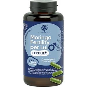 RedMoringa Integratore Fertilità Uomo - Moringa, Licopene Alta Concentrazione, Citrullina, Arginina, l Carnitina, Zinco, Selenio, Coenz Q10 - Supporta Motilità e Vitalità Spermatozoi - 60 Capsule RedMoringa