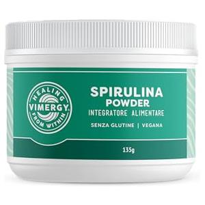 Vimergy Spirulina Powder, 45 Dosi - Spirulina Polvere a Rapido Assorbimento - Integratore Vegano - Senza Antiagglomeranti, Riempitivi, Aromi o Zucchero - Senza OGM e Senza Glutine (135 g)