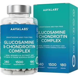 AAVALABS Glucosamina Condroitina MSM Integratore Alto Dosaggio con Boswellia Serrata e Vitamina C Naturale da Acerola - Senza Pesce e Crostacei - Integratore Difese Immunitarie, Ossa, Cartilagini - 180 Capsule