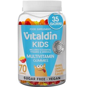 VITALDIN Gummies Multivitaminiche Bambini - 70 unità - Senza zuccheri, vegane - Vitamine A, C, D, E, B6, B12, zinco - Gusto frutta - Supporto immunitario & energia quotidiana