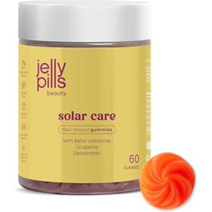 Jelly Pills Gommose con Betacarotene + Licopene & Vitamine A, C, E - 60 Gommose Vegane - Senza Zuccheri Aggiunti - Gusto Fragola - Abbronzatura Più Rapida & Protezione della Pelle