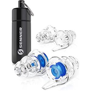 Senner MusicPro tappi per orecchie antirumore a protezione dell'udito con contenitore in alluminio - Ideali per musica, concerti, discoteca e festival, blu-trasparente
