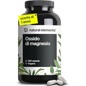 natural elements Magnesio - 365 capsule - 667 mg di ossido di magnesio, di cui 400 mg di magnesio in ogni capsula - - Testato in laboratorio, alto dosaggio, vegano