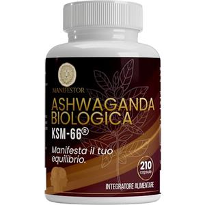 MANIFESTOR Ashwagandha KSM-66® BIO 210 Capsule Vegane - Withania Somnifera Pura ad Alta Concentrazione - Supporto Equilibrio Mentale, Rilassamento e Benessere Quotidiano