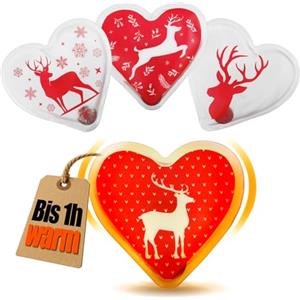 COM-FOUR® 4x Scaldamani riutilizzabili tascabili - scaldamani a forma di cuore con motivo di alce - riscalda mani per le giornate fredde e in viaggio (04 pezzi - cuore con alce rosso)
