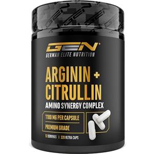 GEN GERMAN ELITE NUTRITION L-arginina + L-citrullina - 320 capsule - 1100 mg per capsula - Ultra Caps ad alto dosaggio con arginina base e citrullina nel rapporto 1:1 - Combinazione di aminoacidi di alta qualità