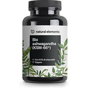 natural elements Bio Ashwagandha KSM-66 - Alto Dosaggio - 180 Capsule - Ashwagandha Bio Certificata - Capsule di Ashwagandha Polvere Estratta dalla Withania Somnifera