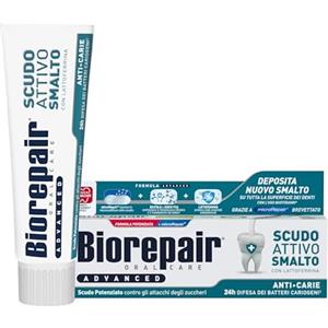 Biorepair, Dentifricio Advanced Scudo Attivo Smalto, Anti-Carie, Con MicroRepair, Lattoferrina e Zinco PCA, Senza Fluoro, 75ml