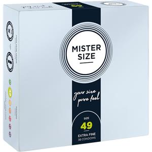 MISTER SIZE Preservativi 49 mm (36 pezzi) extra sottili 0,05 mm, extra lubrificati, vestibilità precisa, lattice naturale, trasparenti, vegani, CE 0123