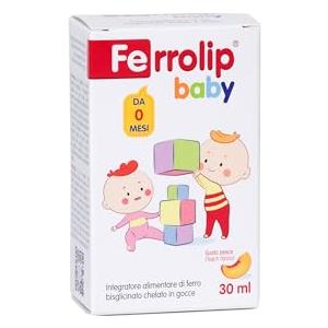 Ferrolip Baby Integratore Ferro Bambini e Neonati in Gocce (30ml alla Pesca) - Senza Fastidi Gastrointestinali - Privo di Sapore Metallico