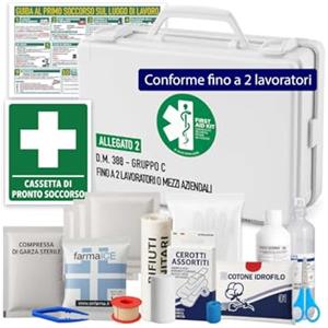 ONFARMA CASSETTA PRONTO SOCCORSO Cassetta medica Completa di Cartello Croce adesiva Conforme DM 388 a norma di legge per aziende e conforme alle normative sulla sicurezza dei luoghi di lavoro