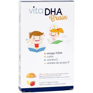VitaDHA Brain Omega 3 Bambini 3+ Anni IFOS 5 Stelle (30 Jelly Morbide) - Senza Retrogusto di Olio di Pesce e Senza Zucchero - Gusto Fragola e Limone con Vitamina D3 e B