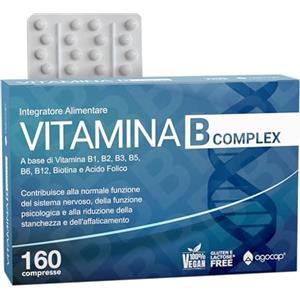 Agocap Vitamina B Complex - Alto Dosaggio 160 microcompresse di Vitamina B + PABA, Confezione Tascabile. Complesso Vitamina B1, B2, B3, B5, B6 con vitamina B12 e Acido Folico. Vitamine B e Biotina. Agocap