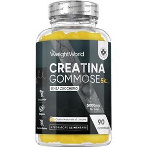 WeightWorld Creatina Monoidrata in 90 Gommose Vegane da 5000mg per Dose, Senza Zucchero, per Uomini e Donne, Gommose Creatina Monoidrato al Delizioso Aroma Naturale di Limone, Senza Magnesio Stearato né Glutine
