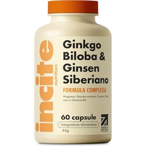 Incite Nutrition Integratore al Ginkgo Biloba + Ginseng Siberiano. 60 Compresse. Aumenta la Concentrazione, l'Energia e Supporta le Funzioni Cognitive, Nootropo e Adattogeno. Per Vegetariani e Vegani