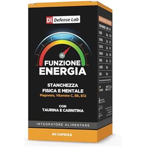 DL Defense Lab FUNZIONE ENERGIA, Integratori Stanchezza con Magnesio Bisglicinato, Carnitina, Taurina, Vitamine e Acido Folico. Supporto al Metabolismo Energetico. Made in Italy. 60 Capsule.