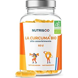 NUTRI & CO Curcuma Bio Potenziata - Curcumina Pura ad Alto Assorbimento - Biodisponibilità 24x Superiore Al Pepe Nero & Piperina - 60 Capsule - Integratore Alimentare Vegan