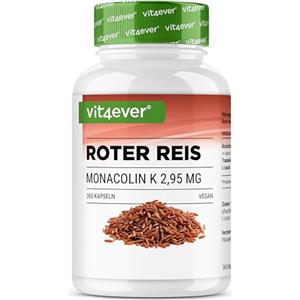 Vit4ever Estratto di riso rosso - 365 capsule con 2,95 mg di monacolina K + polvere di semi d'uva + L-leucina - Senza sostanze indesiderate, altamente dosato, vegano