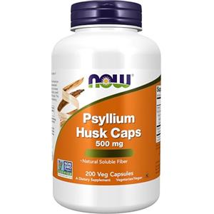 Now Foods Psyllium Husks (psillio), 500mg, 200 capsule vegane, Testato in Laboratorio, Senza Soia, Senza Glutine, Vegetariano, Non-GMO