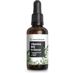 natural elements Vitamina B12 in Gocce - 50 ml (900 gocce) - vegano, senza alcool - 2 forme attive (metil- e adenosilcobalamina) - testata accuratamente in laboratorio in Germania