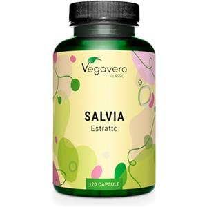 Vegavero Salvia | 6250 mg per dose giornaliera | 120 capsule | Estratto di Salvia 10:1 | Ottimo per Menopausa, Vampate e Sudorazione | No Additivi | No OGM | Vegan | Vegavero®