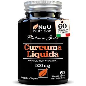 Nu U Nutrition Curcuma NovaSOL® 500mg con Vitamina D - 60 Capsule Vegane - Curcumina Liquida 185 Volte Più Biodisponibile - Prodotta in Europa - Nu U Nutrition