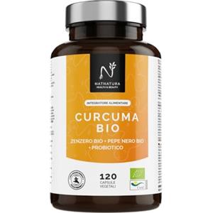 NATNATURA Curcuma con Zenzero e Pepe Nero + Probiotici Bio. Curcuma Bio in capsule (2235 mg) ad alta concentrazione di Curcumina. Potente Antinfiammatorio naturale | NATNATURA