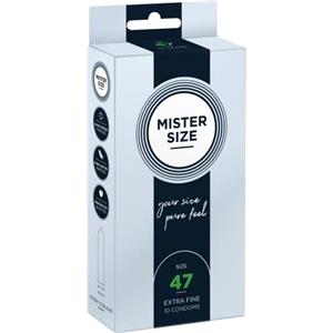 MISTER SIZE Preservativi 47 mm (10 pezzi) extra sottili 0,05 mm, extra lubrificati, vestibilità precisa, lattice naturale, trasparenti, vegani, CE 0123