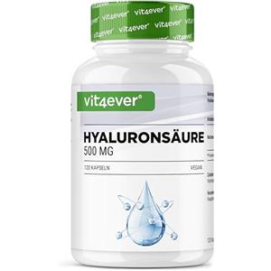 Vit4ever Acido ialuronico - 120 capsule con 500 mg di acido ialuronico per 4 mesi - 500-700 kDa - Da fermentazione vegetale - Senza additivi indesiderati, altamente dosato, vegano