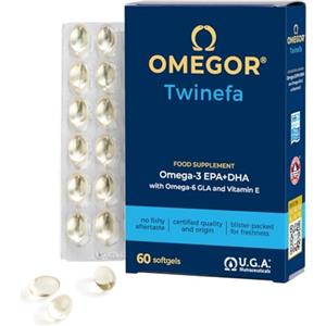 Omegor Omega 3 e 6 OMEGOR TwinEFA - Omega3 Olio di Pesce e Omega6 Olio di Borragine per Attività Fisica Intensa e Sindrome Premestruale - 60 Capsule Aromatizzate all'Arancia