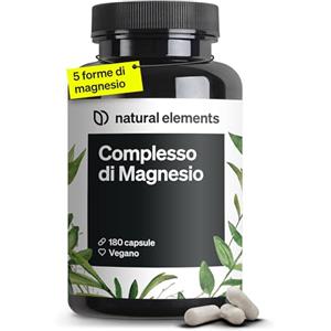 natural elements Magnesio Completo - qualità premium: a base di 5 composti di alta qualità - 400 mg di magnesio elementare per dose giornaliera - testato in laboratorio, vegano, ad alto dosaggio