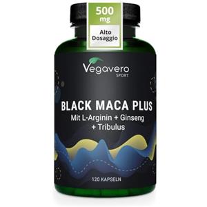 Vegavero Maca Nera Complex | con L-arginina + Ginseng + Tribulus + Zinco | Integratori Sport Pre-workout | 120 capsule | Vegan | Senza Additivi | Vegavero
