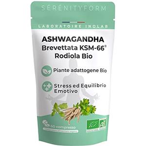 inolab LABORATOIRE INOLAB Ashwagandha Bio KSM-66® & Rodiola rosea Bio | Antistress - sonno - equilibrio emozionale - apprendimento | 2 Piante adattogene | Serenityform
