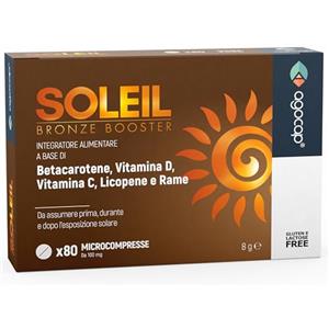 Agocap Acceleratore Abbronzatura Forte, SOLEIL. Integratore abbronzatura, 80 compresse con Betacarotene, Rame, Selenio, Licopene, Vitamine C, D, E, B. Autoabbronzante corpo - Prepara, Accelera e mantiene