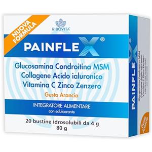 PAINFLEX Glucosamina Condroitina MSM Alto Dosaggio - Integratore per Articolazioni, Cartilagine Ginocchio e Artrosi Ossa - con Collagene e Acido Ialuronico, Zenzero, Vitamina C e Zinco - 20 Bustine