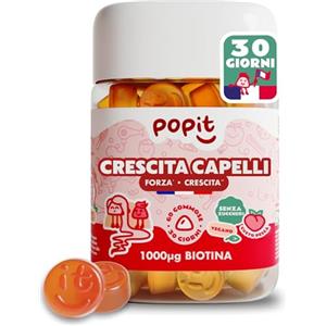 POP IT Orsetti Gommosi Capelli & Unghie - Crescita Rapida & Riduce la Caduta - Biotina, Zinco, Selenio - Vegano, Senza Zuccheri, Gusto Pesca, Made in Francia - 30 Unità - Hair Vitamins per Capelli