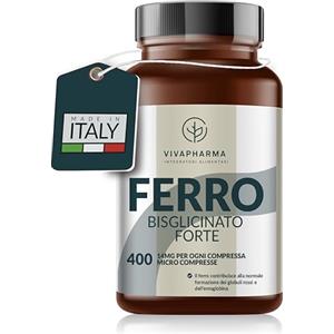 VIVAPHARMA Integratore Ferro Bisglicinato per Donne e Uomini, 400 Micro Compresse Vegane 14mg per Compressa (12+ mesi) Contribuisce al Normale Metabolismo Energetico, Senza OGM e Magnesio Stearato, Made in Italy