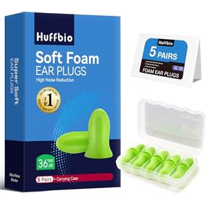 HUFFBIO Schiuma Adaptive Tappi Orecchie Dormire - Lab-Test 36dB SNR, SGS Ipoallergenici e Pelle Sicura, Ergonomia Bassa Pressione | 5 Paia, Ideali Per Laterali E Sonno Leggero