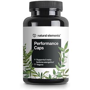 natural elements Performance Caps - 120 capsule di caffeina con tè verde, guarana e chicchi verdi di caffè - vitamine B - vegane, alto dosaggio, senza additivi - prodotto e testato in laboratorio in Germania
