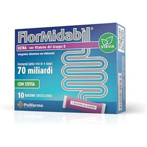 Flormidabil Ultra Stick Orosolubili - 70 Miliardi di Fermenti Lattici Vivi e vitamine del gruppo B, 10 Bustine Orosolubili con Stevia