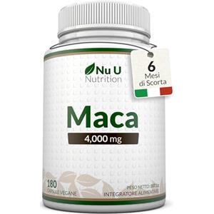 Nu U Nutrition Maca Peruviana Nera 4000mg - 180 Capsule Vegane - 6 Mesi di Durata - 130mg di Radice di Maca Andina per Capsula - Integratore per Uomini e Donne - Nu U Nutrition