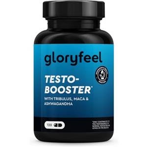 Gloryfeel Testosterone Uomo Booster Extra, Dosaggio Ottimale, con Maca (20:1), Tribulus Terrestris (25:1), 500mg di Fieno Greco, Ginseng, Citrullina, Ashwagandha - 120 Capsule, Integratore Uomo