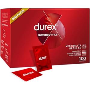 Durex SuperSottile, Preservativi Ultra Sottili, Vestibilità Regular, Formato Convenienza da 100 Profilattici